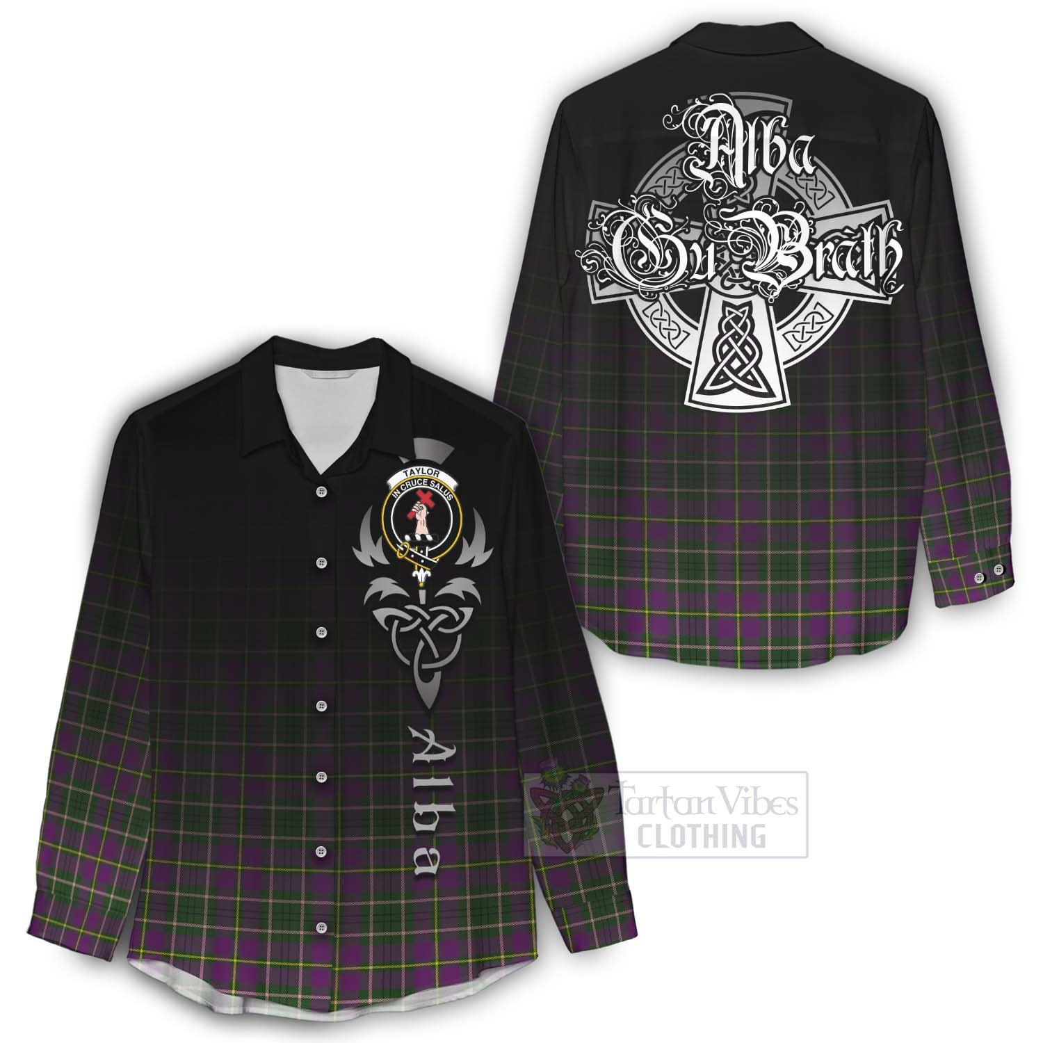 Tartan Vibes Clothing Taylor (Tailylour) Tartan Women's Casual Shirt Featuring Alba Gu Brath Family Crest Celtic Inspired