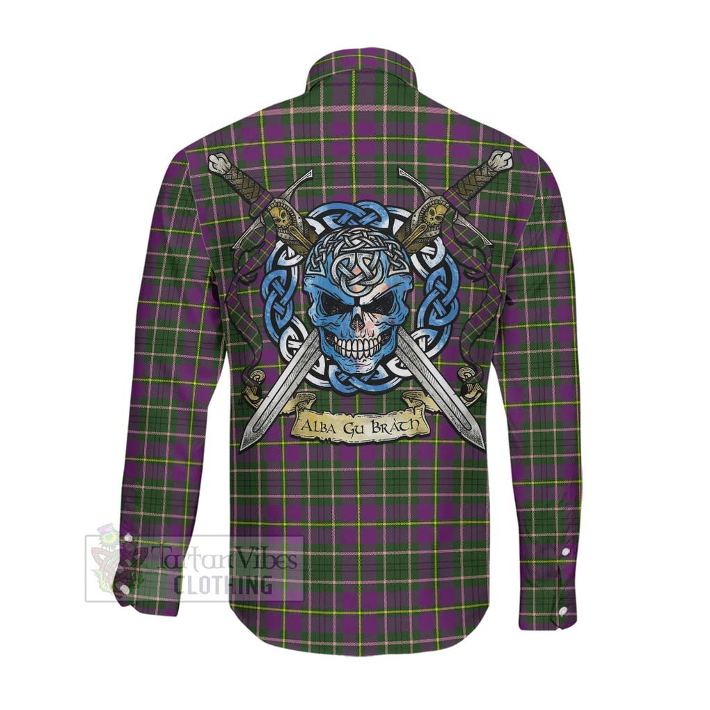 Tartan Vibes Clothing Taylor (Tailylour) Tartan Long Sleeve Button Shirt with Family Crest Celtic Skull Style