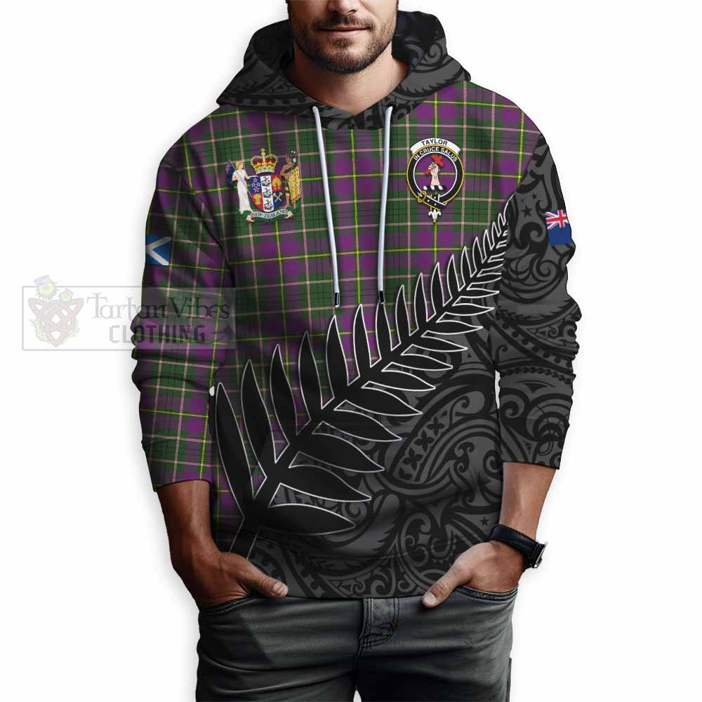 Tartan Vibes Clothing Taylor (Tailylour) Crest Tartan Hoodie with New Zealand Silver Fern Half Style