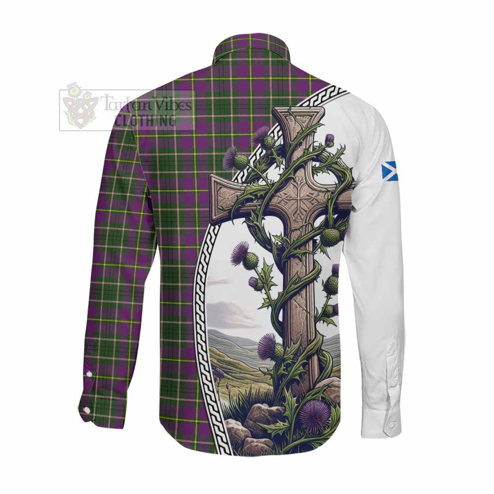 Tartan Vibes Clothing Taylor (Tailylour) Tartan Long Sleeve Button Shirt with Family Crest and St. Andrew's Cross Accented by Thistle Vines