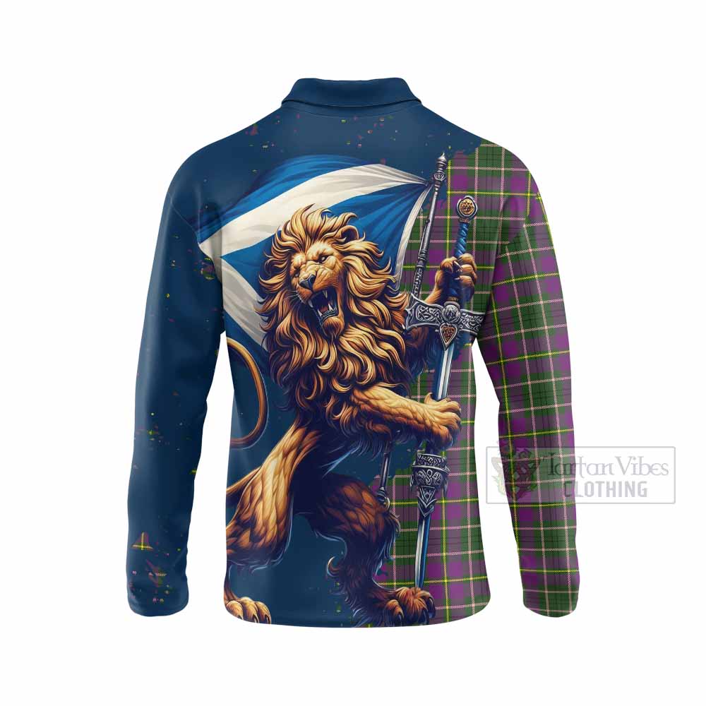 Tartan Vibes Clothing Taylor (Tailylour) Tartan Family Crest Long Sleeve Polo Shirt with Scottish Majestic Lion