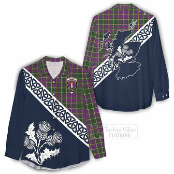 Taylor (Tailylour) Tartan Women's Casual Shirt Featuring Thistle and Scotland Map