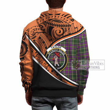 Taylor (Tailylour) Crest Tartan Hoodie with Polynesian Vibes Style - Orange Version