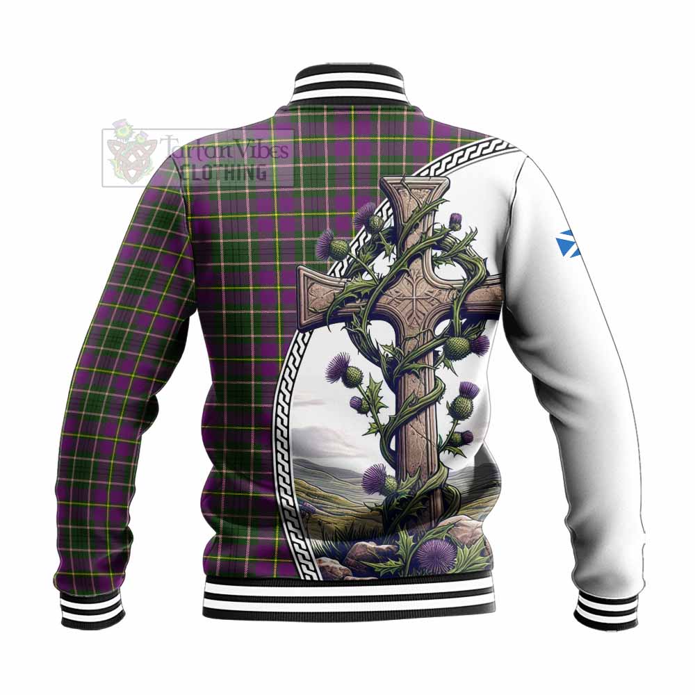 Tartan Vibes Clothing Taylor (Tailylour) Tartan Baseball Jacket with Family Crest and St. Andrew's Cross Accented by Thistle Vines