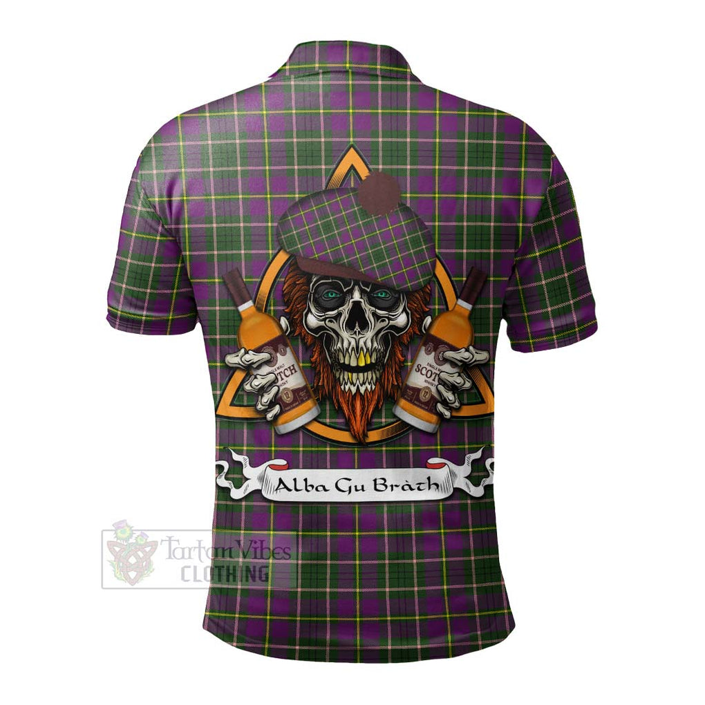 Tartan Vibes Clothing Taylor (Tailylour) Tartan Polo Shirt with Family Crest and Bearded Skull Holding Bottles of Whiskey