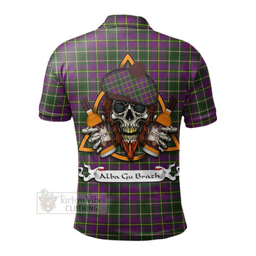 Taylor (Tailylour) Tartan Polo Shirt with Family Crest and Bearded Skull Holding Bottles of Whiskey