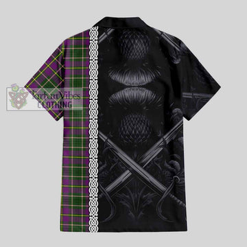 Taylor (Tailylour) Tartan Short Sleeve Button Shirt with Family Crest Cross Sword Thistle Celtic Vibes