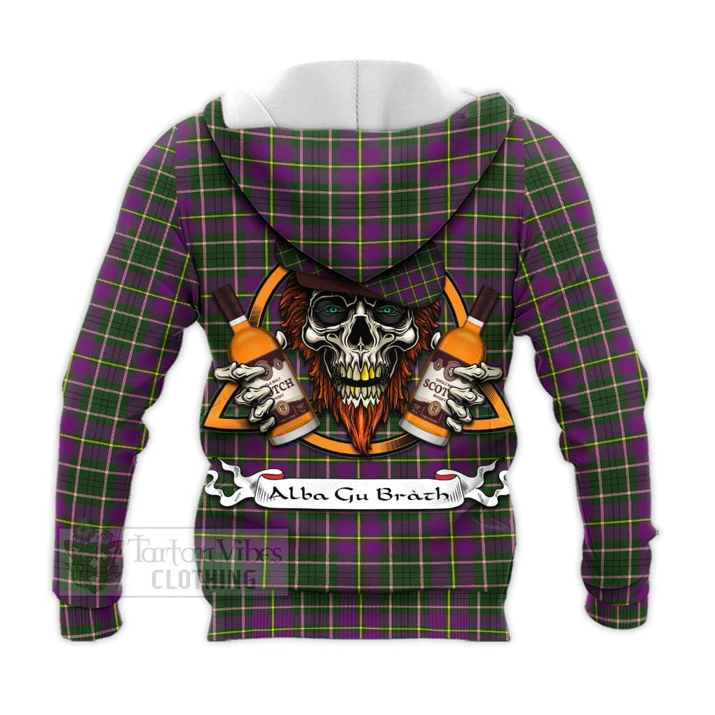 Tartan Vibes Clothing Taylor (Tailylour) Tartan Knitted Hoodie with Family Crest and Bearded Skull Holding Bottles of Whiskey