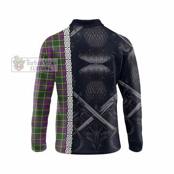 Taylor (Tailylour) Tartan Long Sleeve Polo Shirt with Family Crest Cross Sword Thistle Celtic Vibes