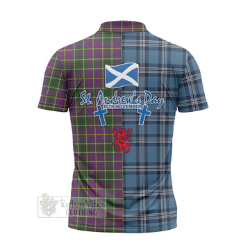 Taylor (Tailylour) Tartan Zipper Polo Shirt Happy St. Andrew's Day Half Tartan Style