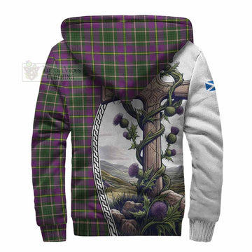 Taylor (Tailylour) Tartan Sherpa Hoodie with Family Crest and St. Andrew's Cross Accented by Thistle Vines