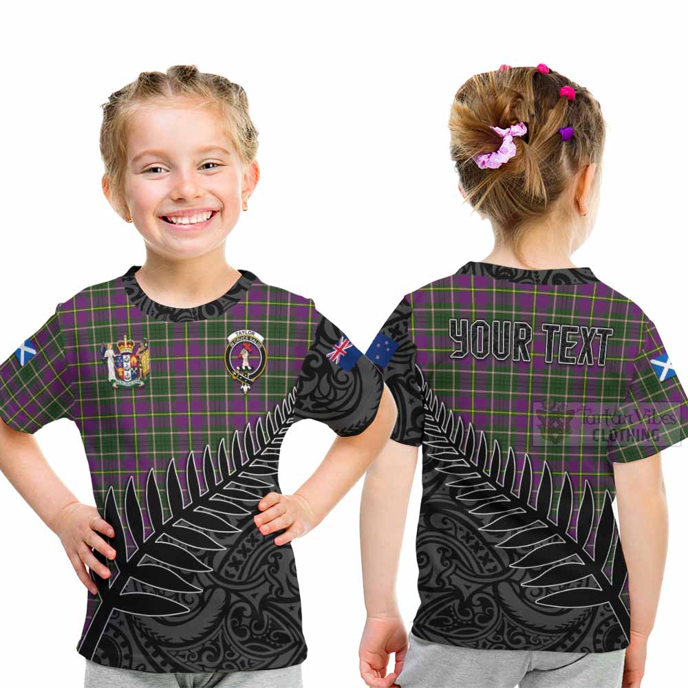 Tartan Vibes Clothing Taylor (Tailylour) Crest Tartan Kid T-Shirt with New Zealand Silver Fern Half Style