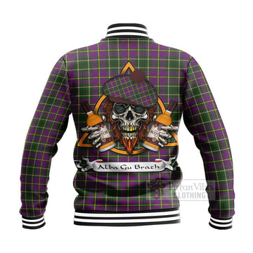 Taylor (Tailylour) Tartan Baseball Jacket with Family Crest and Bearded Skull Holding Bottles of Whiskey