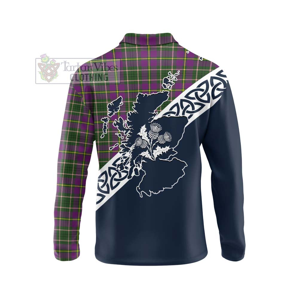 Tartan Vibes Clothing Taylor (Tailylour) Tartan Long Sleeve Polo Shirt Featuring Thistle and Scotland Map