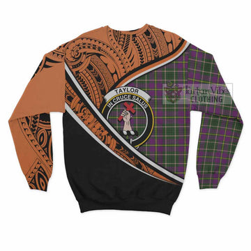 Taylor (Tailylour) Crest Tartan Sweatshirt with Polynesian Vibes Style - Orange Version