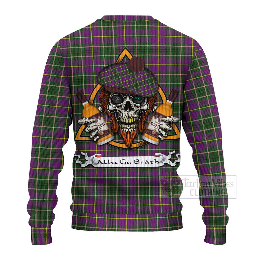 Tartan Vibes Clothing Taylor (Tailylour) Tartan Knitted Sweater with Family Crest and Bearded Skull Holding Bottles of Whiskey