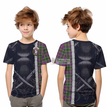 Taylor (Tailylour) Tartan Kid T-Shirt with Family Crest Cross Sword Thistle Celtic Vibes