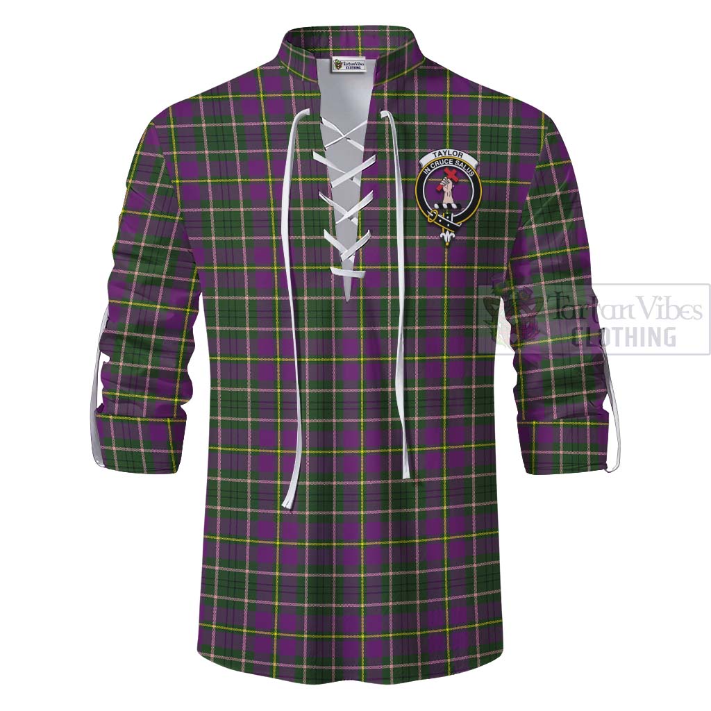 Tartan Vibes Clothing Taylor (Tailylour) Tartan Ghillie Kilt Shirt with Family Crest and Bearded Skull Holding Bottles of Whiskey