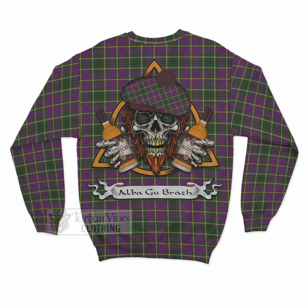 Tartan Vibes Clothing Taylor (Tailylour) Tartan Sweatshirt with Family Crest and Bearded Skull Holding Bottles of Whiskey