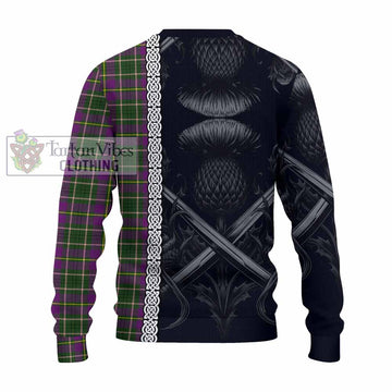 Taylor (Tailylour) Tartan Knitted Sweater with Family Crest Cross Sword Thistle Celtic Vibes