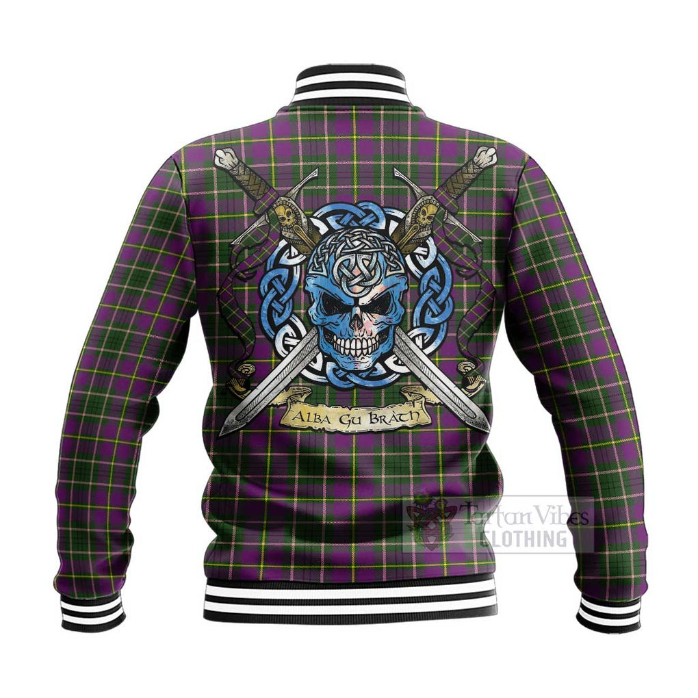 Tartan Vibes Clothing Taylor (Tailylour) Tartan Baseball Jacket with Family Crest Celtic Skull Style