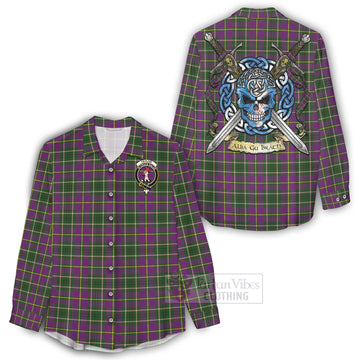 Taylor (Tailylour) Tartan Women's Casual Shirt with Family Crest Celtic Skull Style