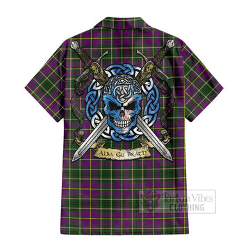 Taylor (Tailylour) Tartan Short Sleeve Button Shirt with Family Crest Celtic Skull Style