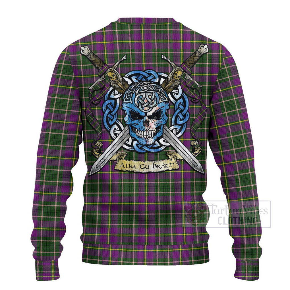 Tartan Vibes Clothing Taylor (Tailylour) Tartan Knitted Sweater with Family Crest Celtic Skull Style