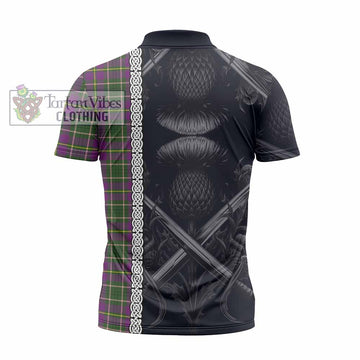 Taylor (Tailylour) Tartan Zipper Polo Shirt with Family Crest Cross Sword Thistle Celtic Vibes