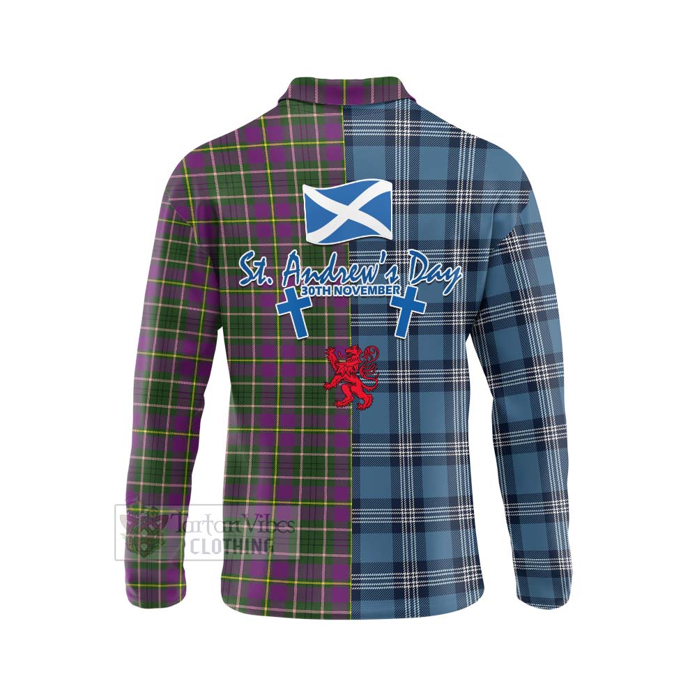 Tartan Vibes Clothing Taylor (Tailylour) Tartan Long Sleeve Polo Shirt Happy St. Andrew's Day Half Tartan Style