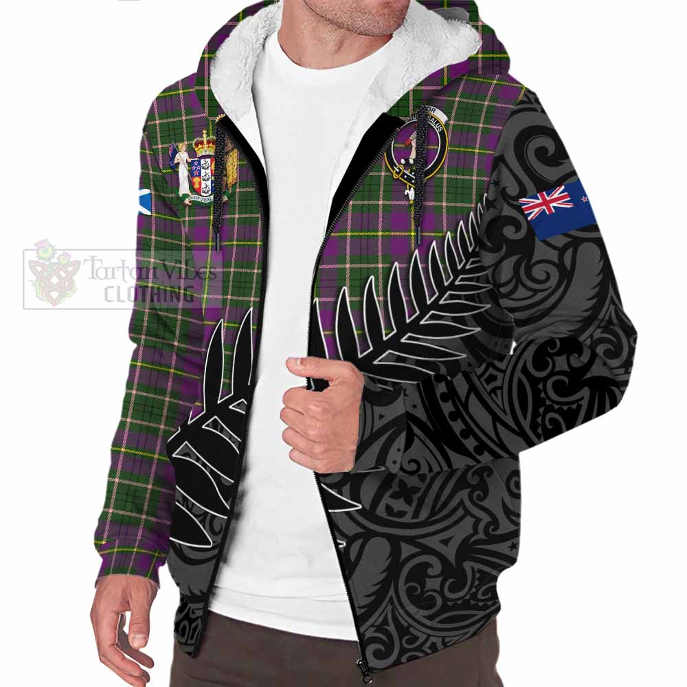 Tartan Vibes Clothing Taylor (Tailylour) Crest Tartan Sherpa Hoodie with New Zealand Silver Fern Half Style