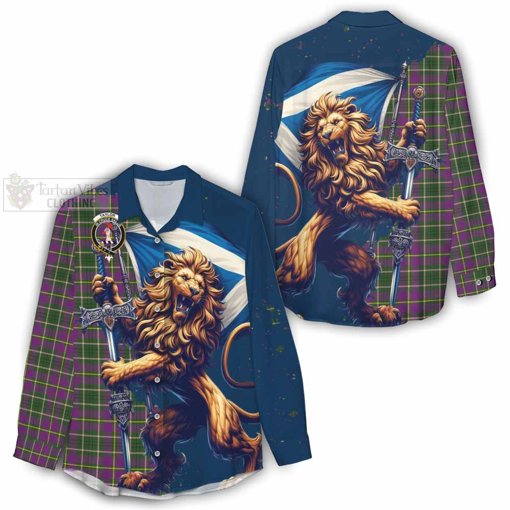 Tartan Vibes Clothing Taylor (Tailylour) Tartan Family Crest Women's Casual Shirt with Scottish Majestic Lion