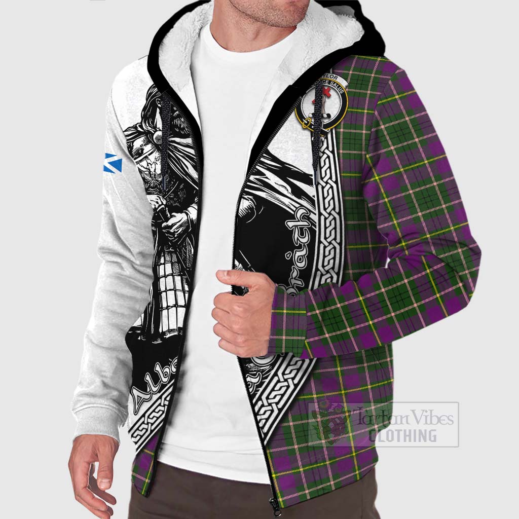 Tartan Vibes Clothing Taylor (Tailylour) Tartan Clan Crest Sherpa Hoodie with Highlander Warrior Celtic Style