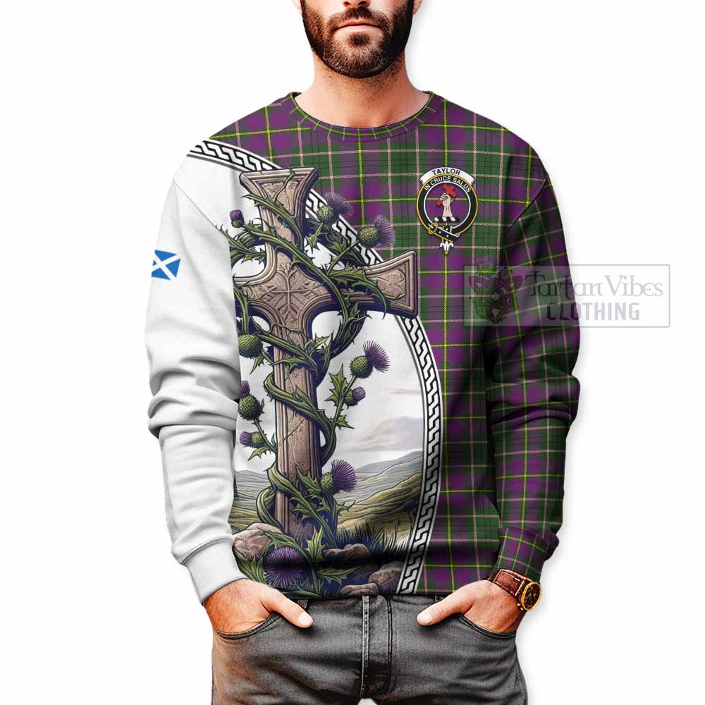 Tartan Vibes Clothing Taylor (Tailylour) Tartan Sweatshirt with Family Crest and St. Andrew's Cross Accented by Thistle Vines