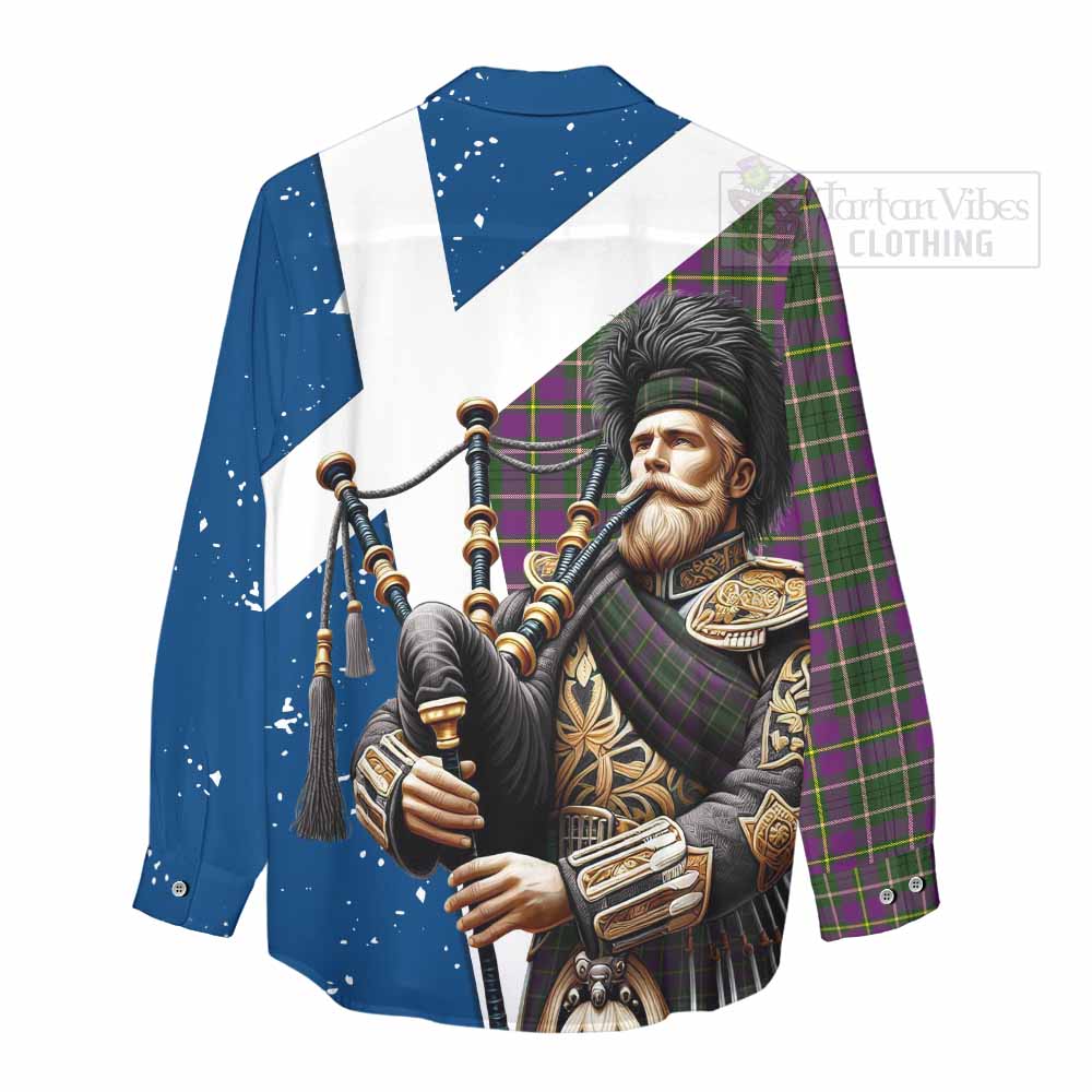 Tartan Vibes Clothing Taylor (Tailylour) Tartan Women's Casual Shirt with Family Crest Scottish Bagpiper Vibes