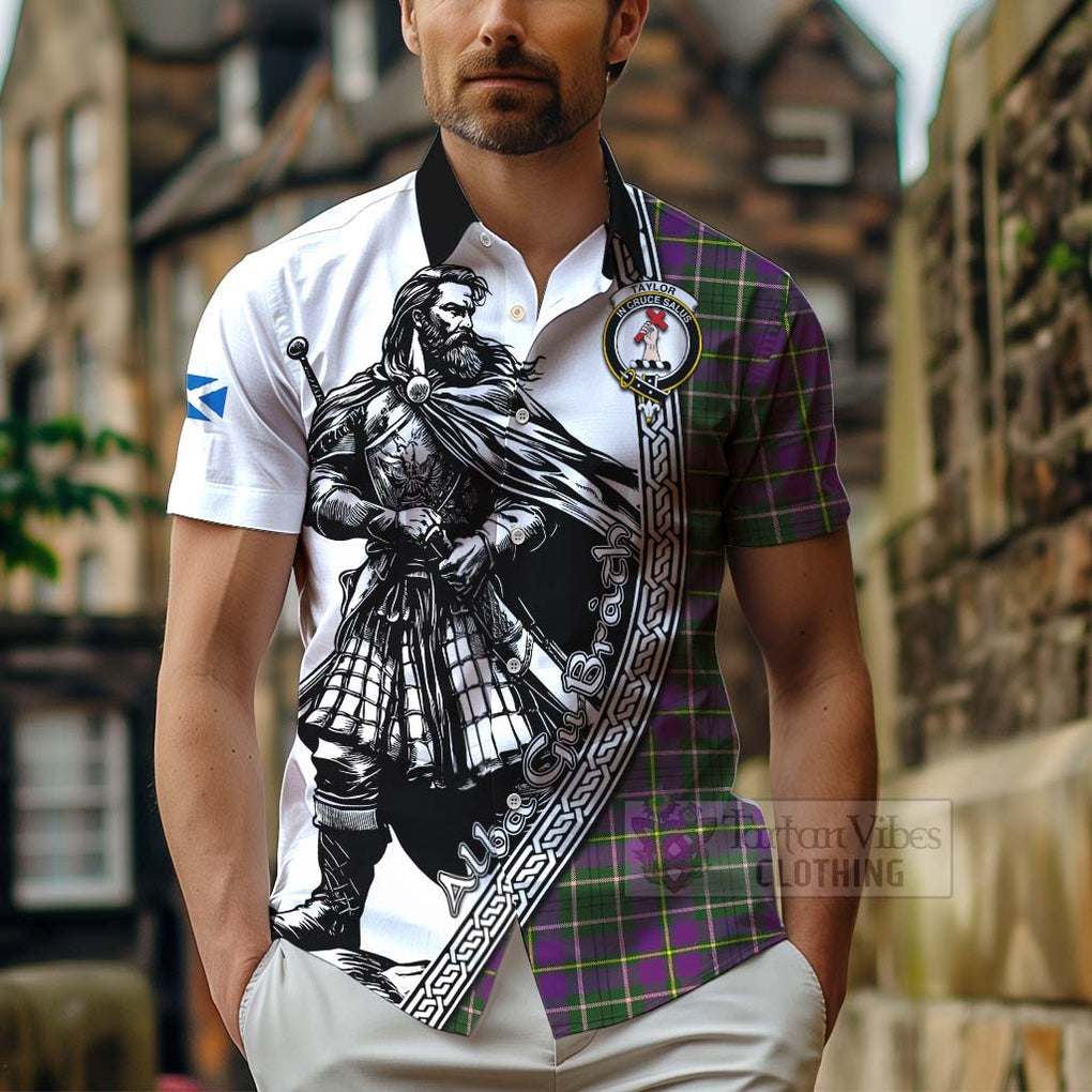 Tartan Vibes Clothing Taylor (Tailylour) Tartan Clan Crest Short Sleeve Button Shirt with Highlander Warrior Celtic Style