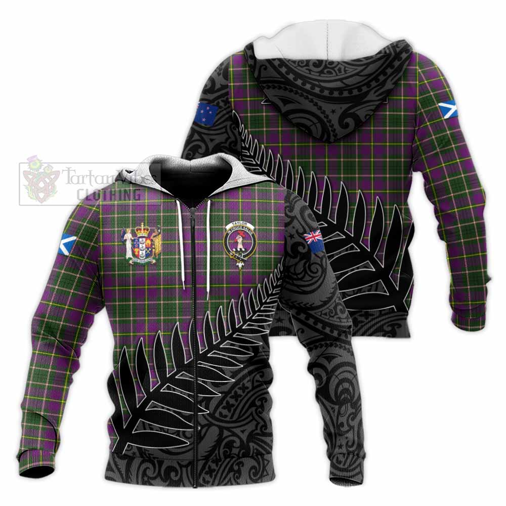 Tartan Vibes Clothing Taylor (Tailylour) Crest Tartan Knitted Hoodie with New Zealand Silver Fern Half Style