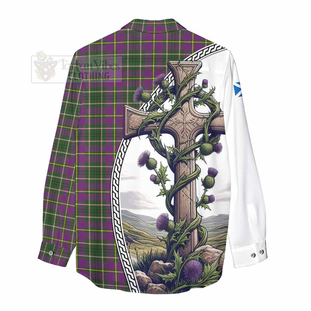 Tartan Vibes Clothing Taylor (Tailylour) Tartan Women's Casual Shirt with Family Crest and St. Andrew's Cross Accented by Thistle Vines