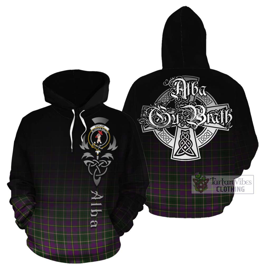 Tartan Vibes Clothing Taylor (Tailylour) Tartan Cotton Hoodie Featuring Alba Gu Brath Family Crest Celtic Inspired