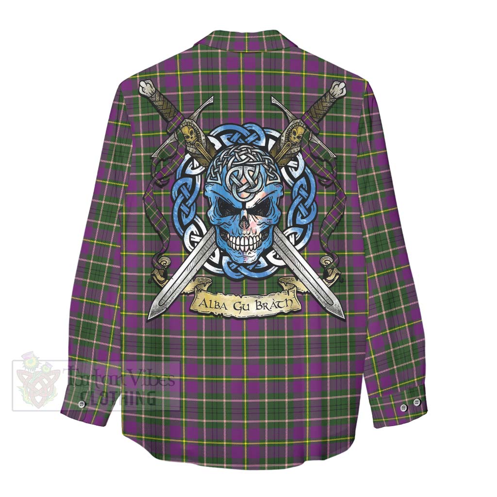 Tartan Vibes Clothing Taylor (Tailylour) Tartan Women's Casual Shirt with Family Crest Celtic Skull Style