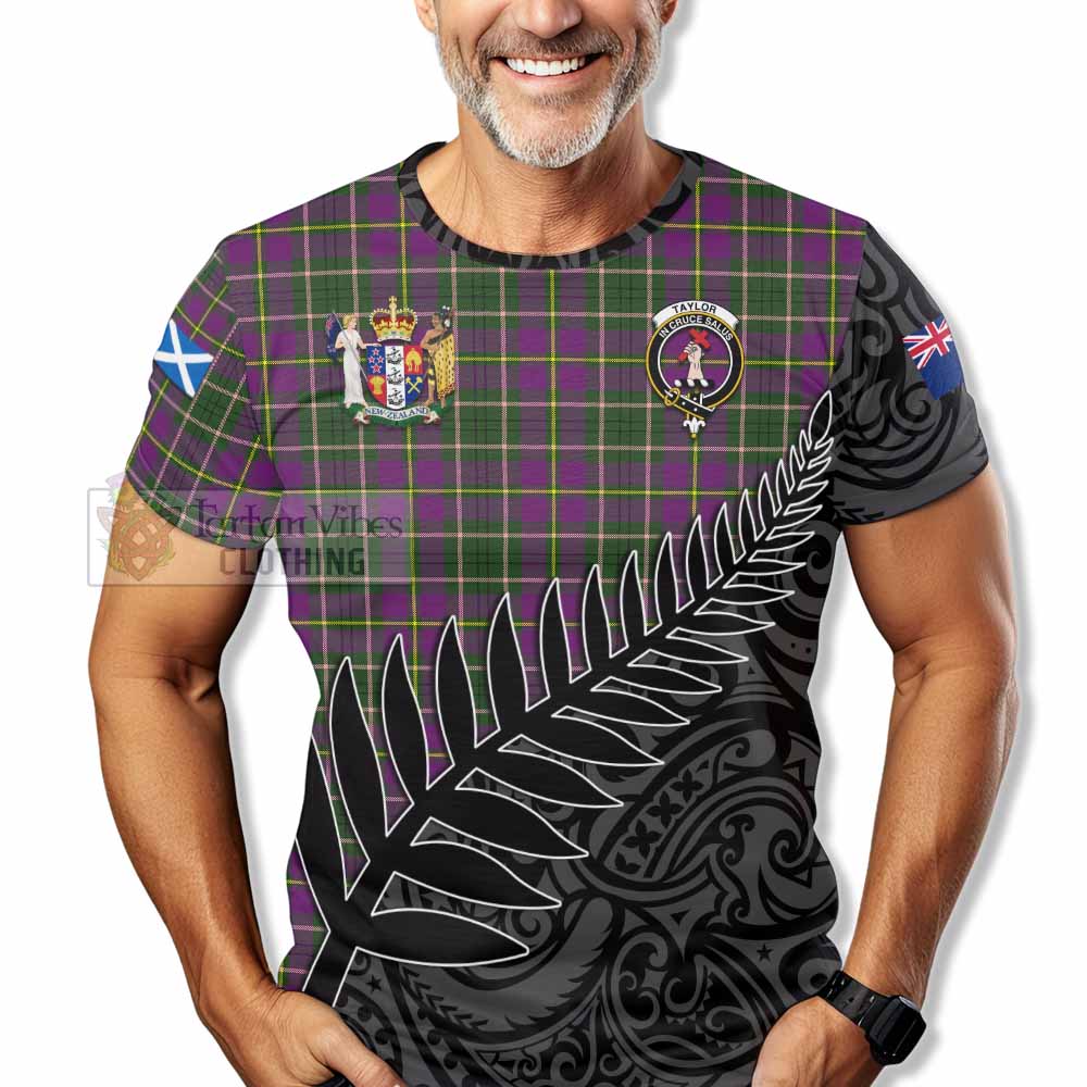 Tartan Vibes Clothing Taylor (Tailylour) Crest Tartan T-Shirt with New Zealand Silver Fern Half Style