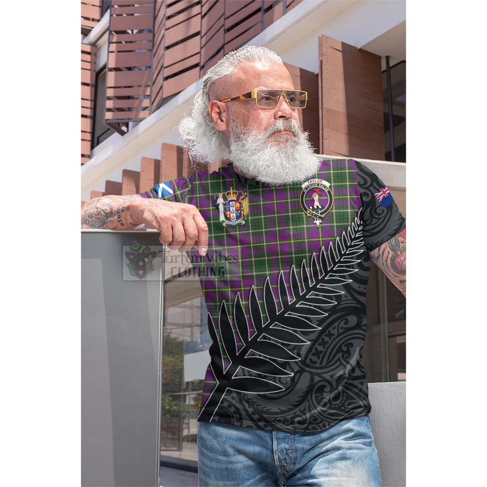 Tartan Vibes Clothing Taylor (Tailylour) Crest Tartan Cotton T-shirt with New Zealand Silver Fern Half Style