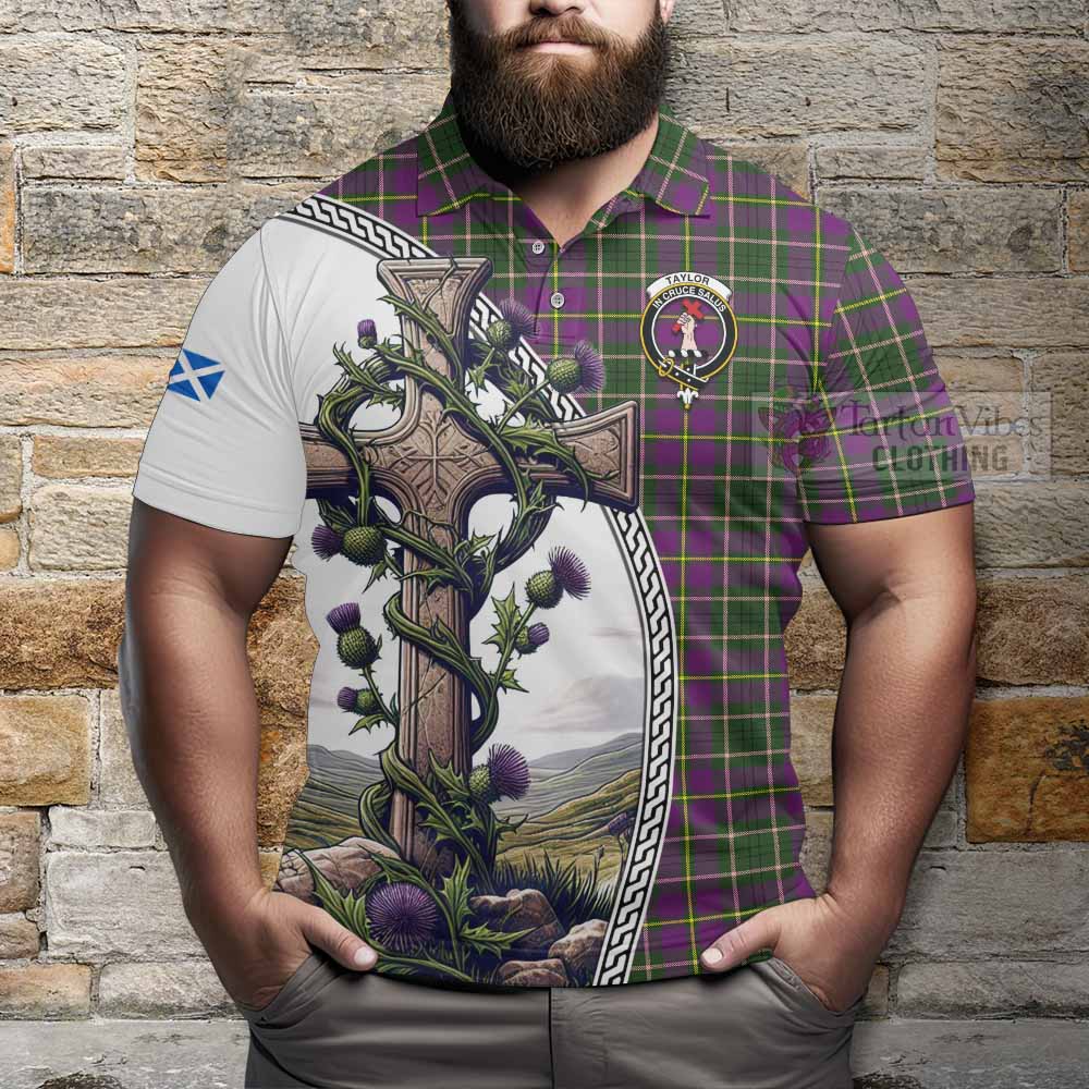 Tartan Vibes Clothing Taylor (Tailylour) Tartan Polo Shirt with Family Crest and St. Andrew's Cross Accented by Thistle Vines