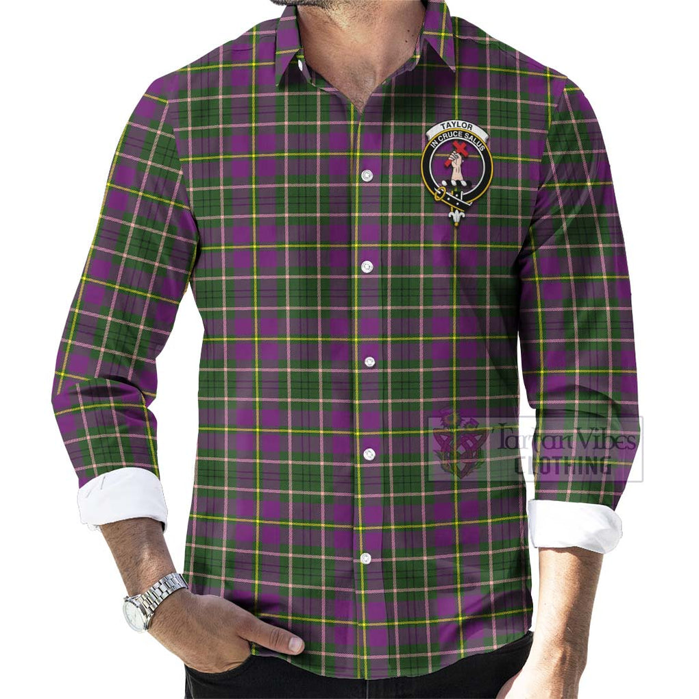 Tartan Vibes Clothing Taylor (Tailylour) Tartan Long Sleeve Button Shirt with Family Crest Celtic Skull Style