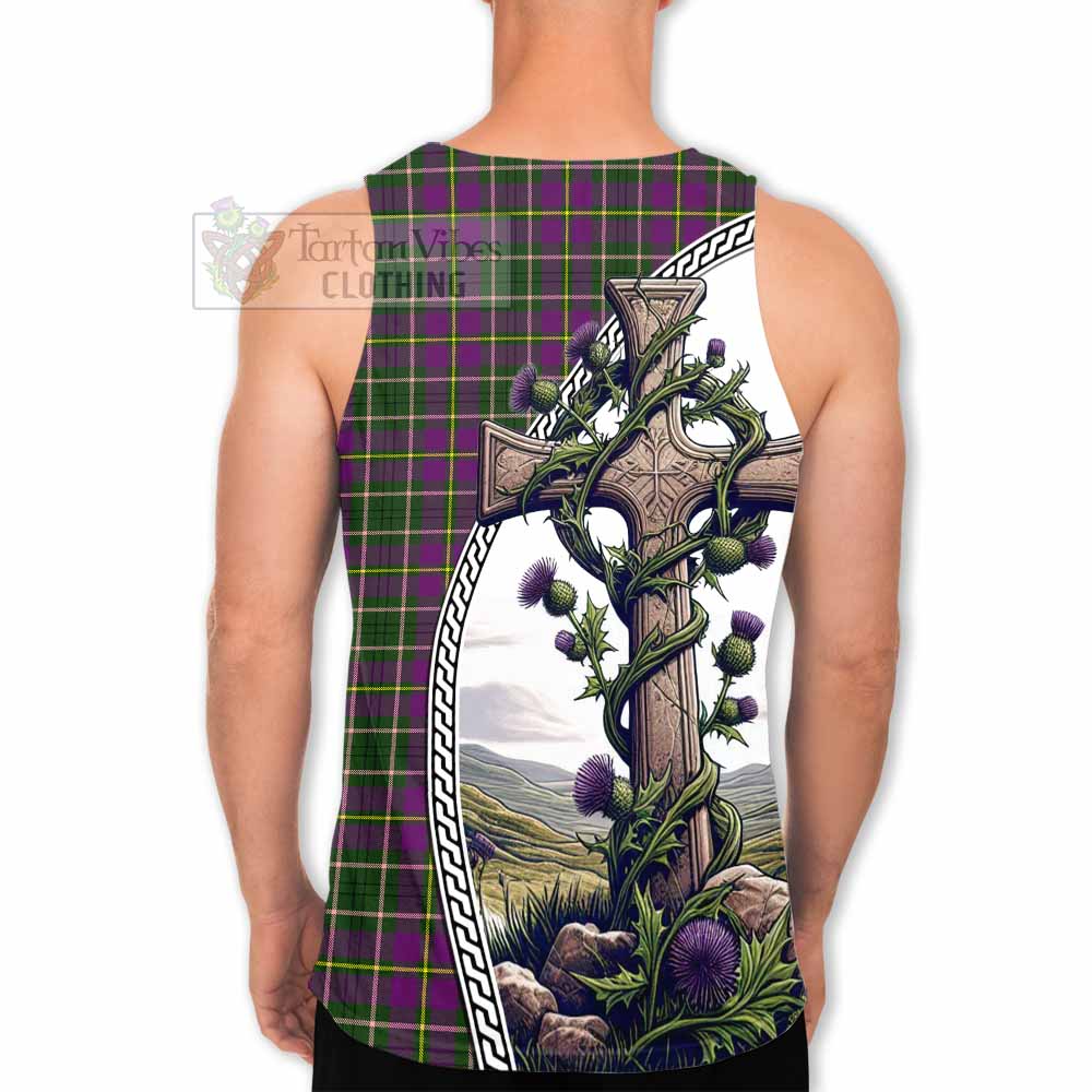 Tartan Vibes Clothing Taylor (Tailylour) Tartan Men's Tank Top with Family Crest and St. Andrew's Cross Accented by Thistle Vines