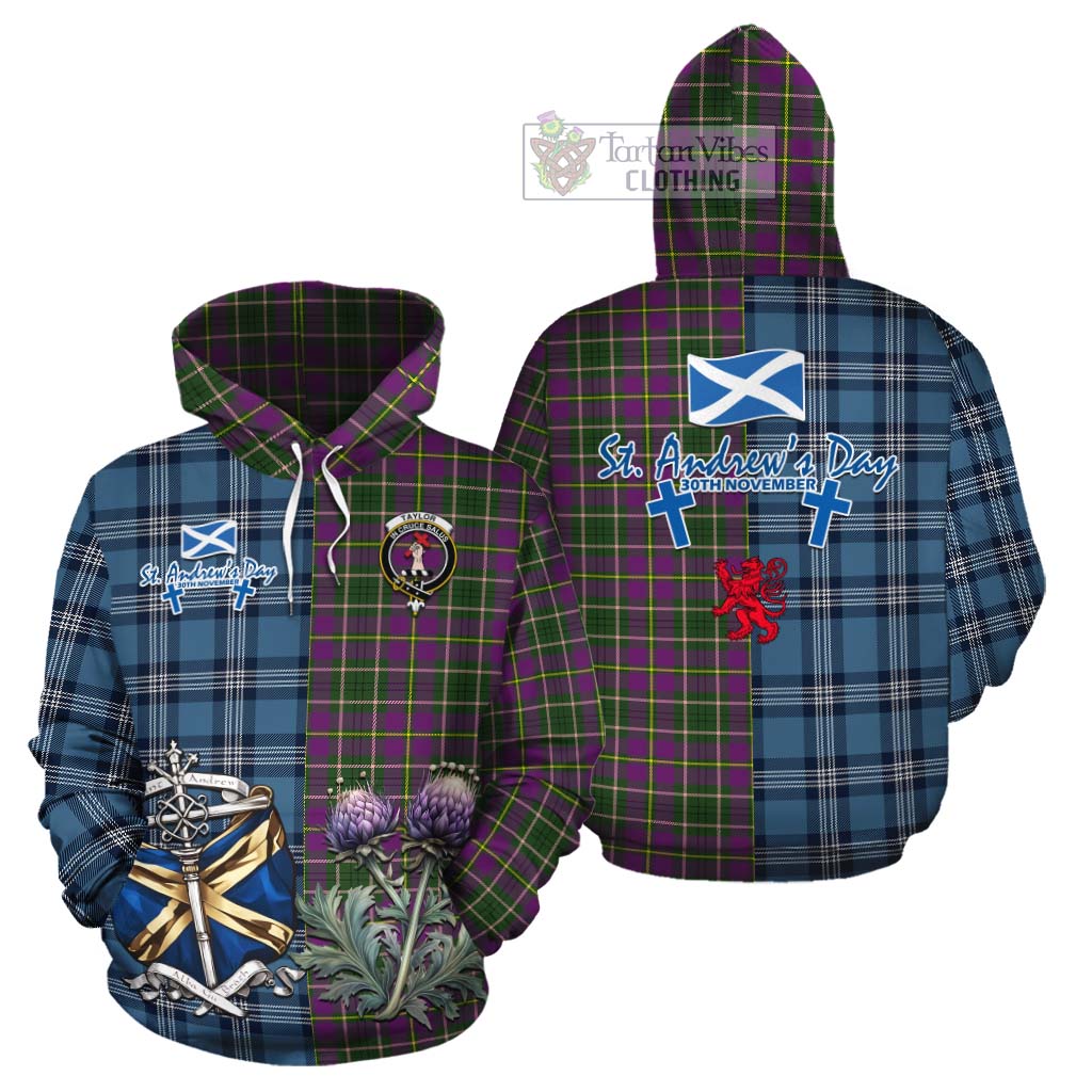 Tartan Vibes Clothing Taylor (Tailylour) Tartan Cotton Hoodie Happy St. Andrew's Day Half Tartan Style