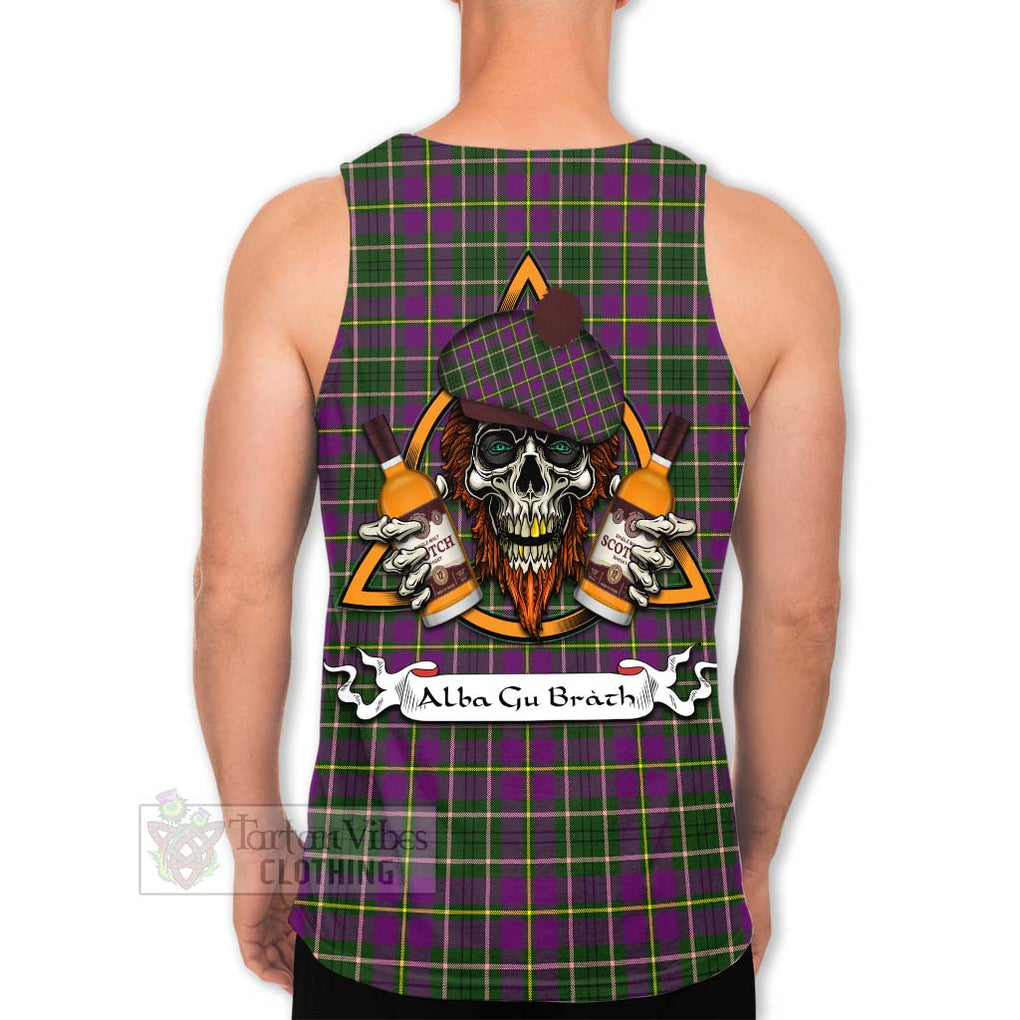 Tartan Vibes Clothing Taylor (Tailylour) Tartan Men's Tank Top with Family Crest and Bearded Skull Holding Bottles of Whiskey