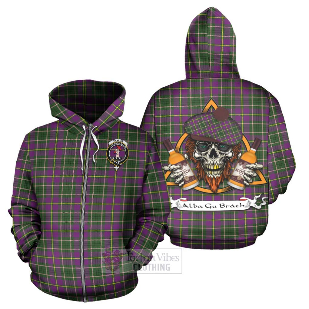 Tartan Vibes Clothing Taylor (Tailylour) Tartan Hoodie with Family Crest and Bearded Skull Holding Bottles of Whiskey