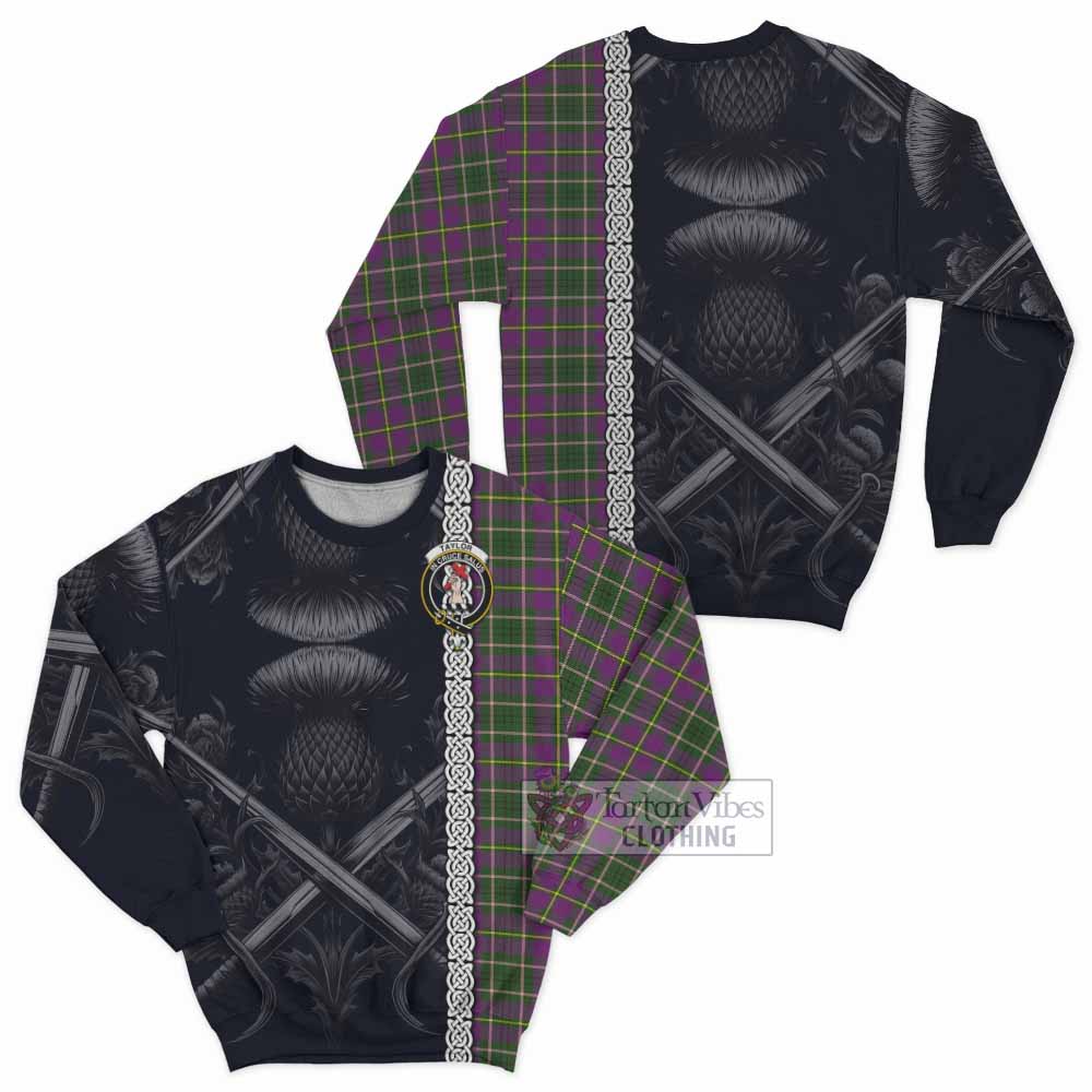 Tartan Vibes Clothing Taylor (Tailylour) Tartan Sweatshirt with Family Crest Cross Sword Thistle Celtic Vibes