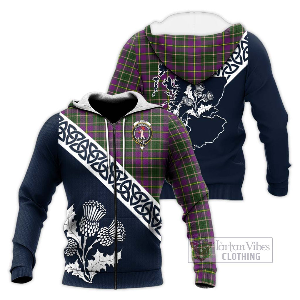 Tartan Vibes Clothing Taylor (Tailylour) Tartan Knitted Hoodie Featuring Thistle and Scotland Map